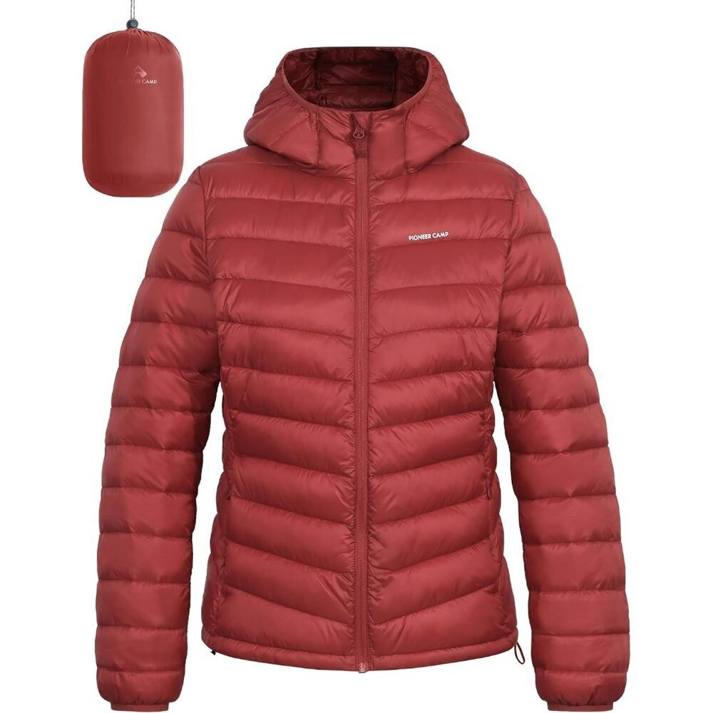 Women's  Wine Red Puffer Jacket Winter Repellent Quilted Coat With Hood